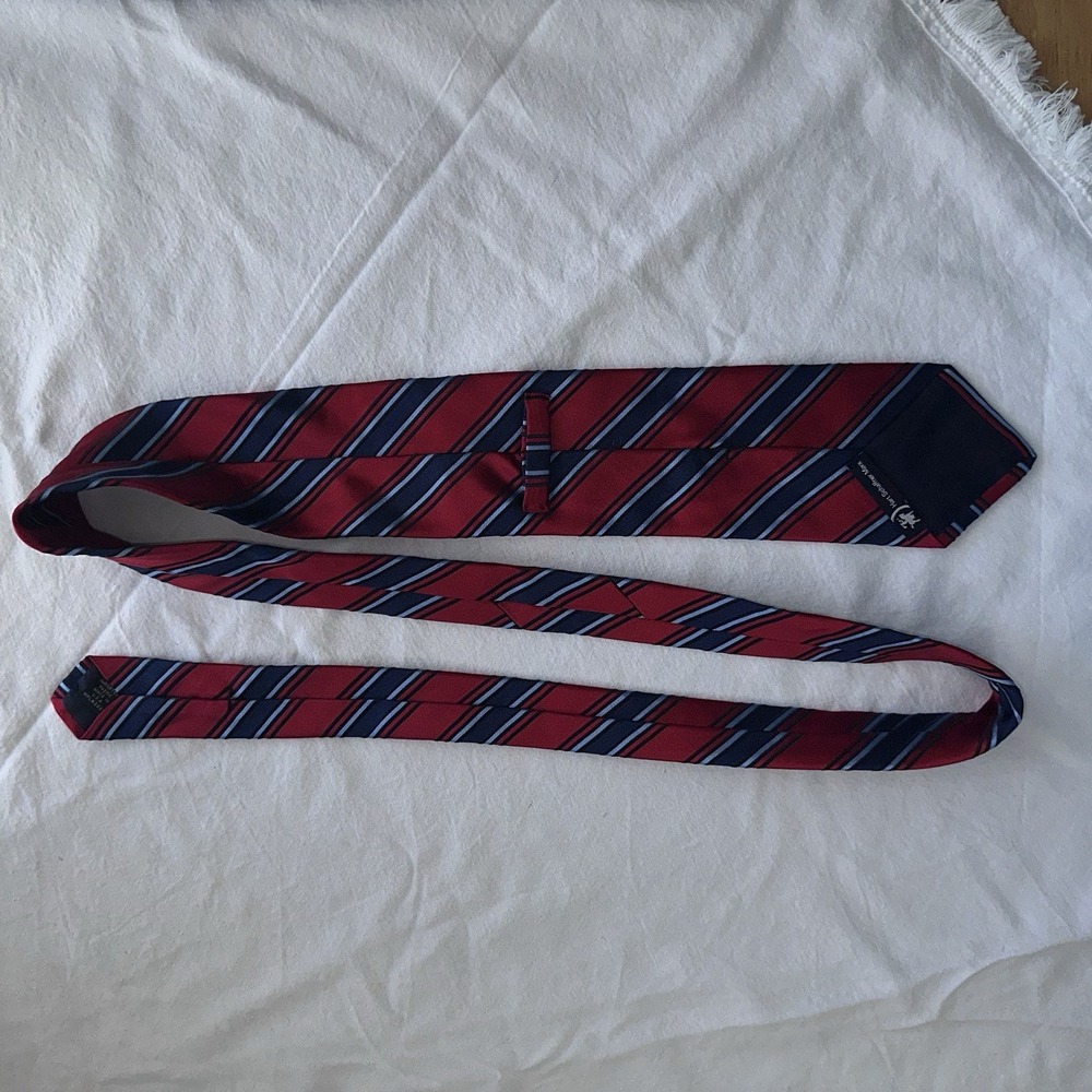 Hart Schaffner Silk Tie Mens Red Navy Striped - Picture 8 of 9